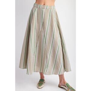Easel Oakley Sage Striped Maxi Skirt Ruching Relaxed Fit Sz S - NWT